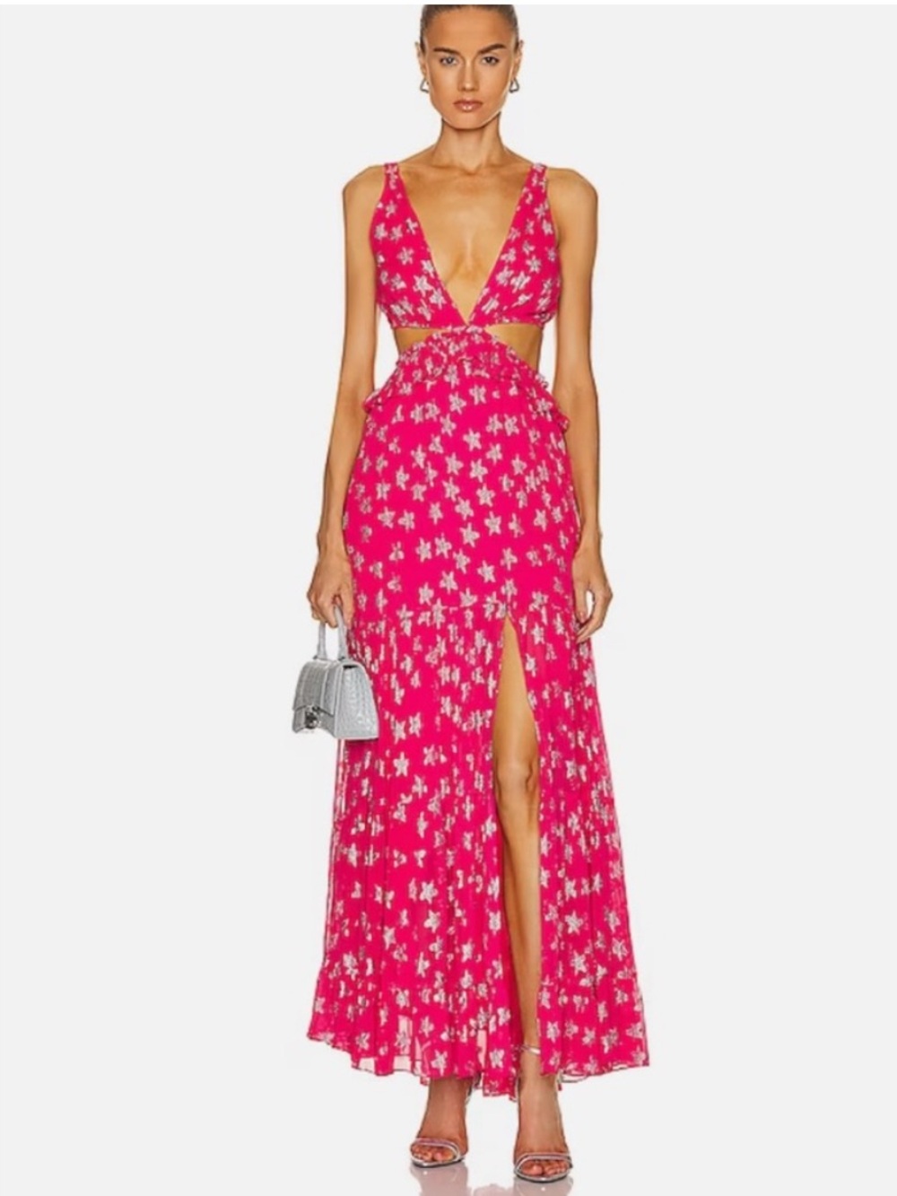 NWT ROCOCO SAND PINK SILVER VEGA MAXI DRESS STAR CUTOUT VNECK SMALL